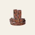 COMFYTACK Western Genuine Leather Belt for Men Women Cowboy Cowgirl Handmade Unisex Full Grain Heavy Duty Floral Tooled
