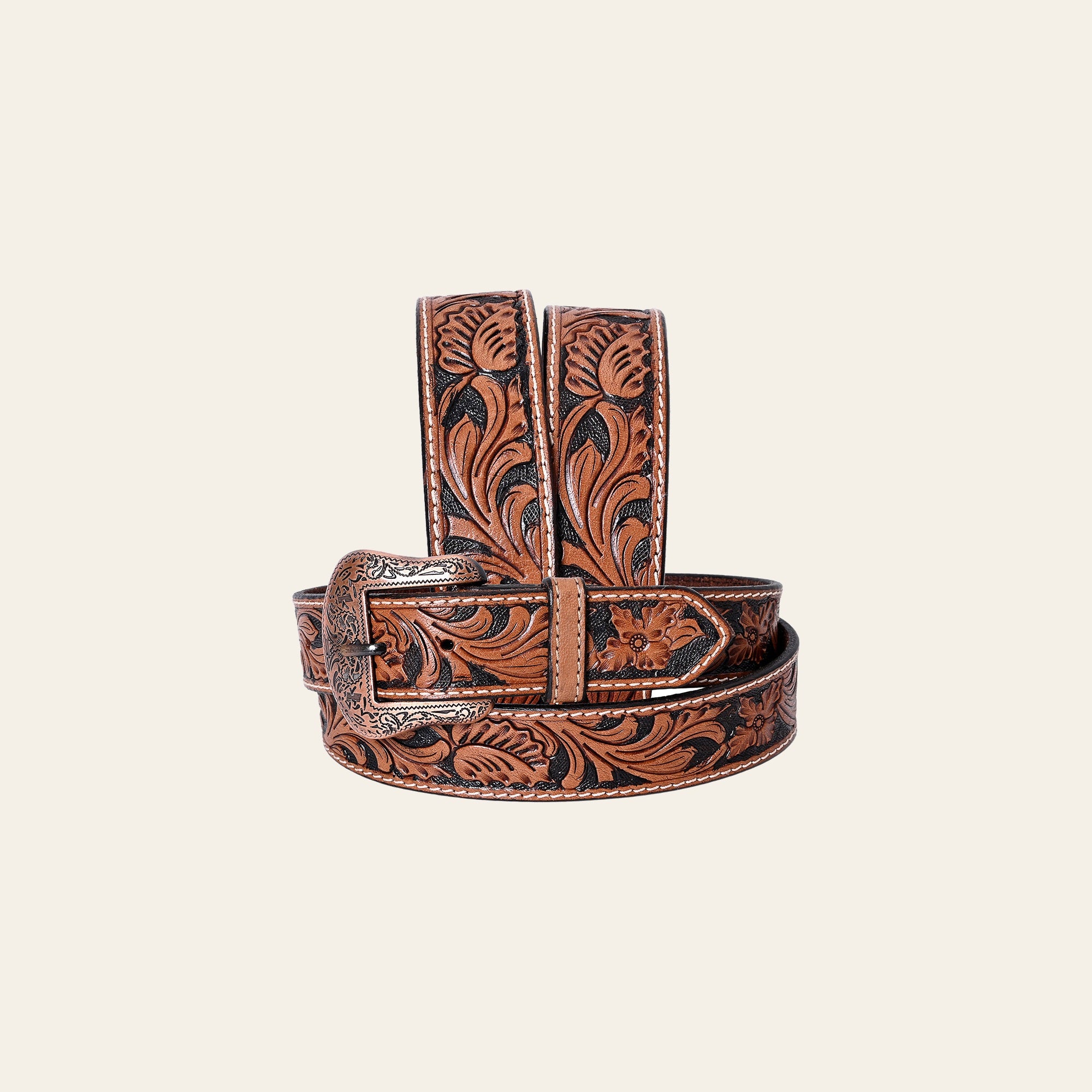 COMFYTACK Western Genuine Leather Belt for Men Women Cowboy Cowgirl Handmade Unisex Full Grain Heavy Duty Floral Tooled