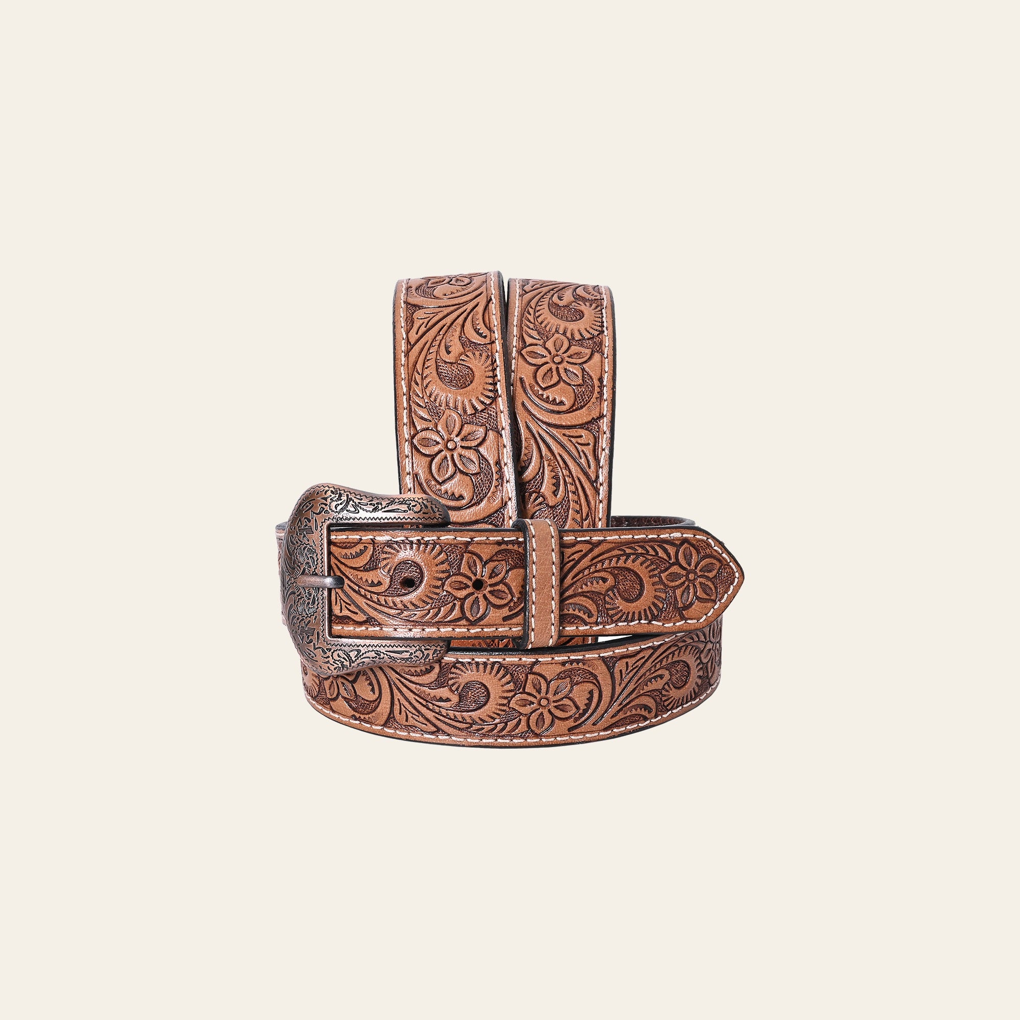 COMFYTACK Western Genuine Leather Belt for Men Women Cowboy Cowgirl Handmade Unisex Full Grain Heavy Duty Floral Tooled