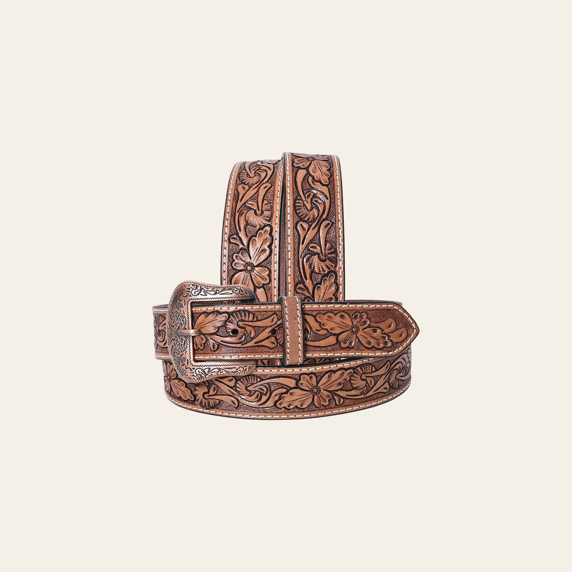 COMFYTACK Western Genuine Leather Belt for Men Women Cowboy Cowgirl Handmade Unisex Full Grain Heavy Duty Floral Tooled