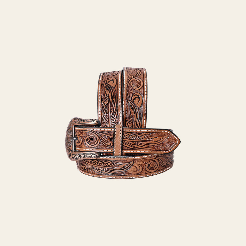 COMFYTACK Western Genuine Leather Belt for Men Women Cowboy Cowgirl Handmade Unisex Full Grain Heavy Duty Floral Tooled
