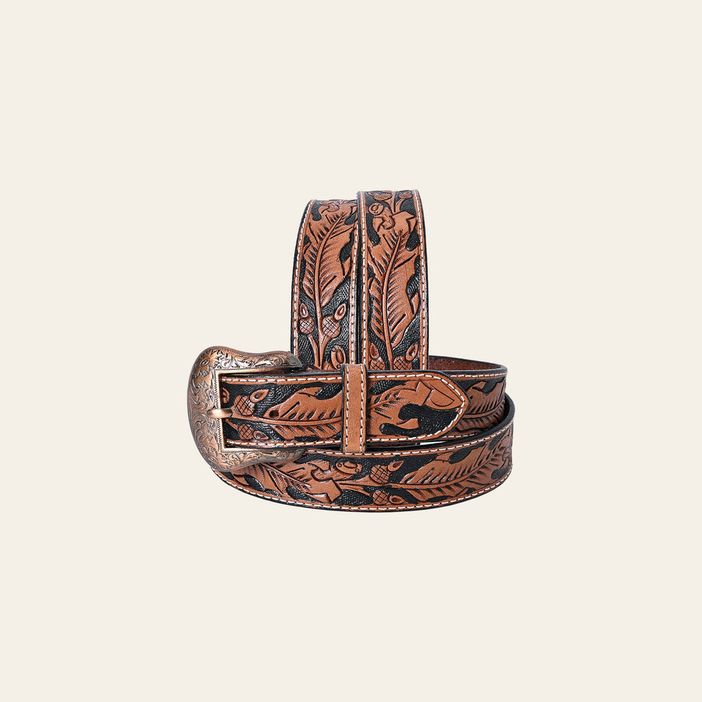 COMFYTACK Western Genuine Leather Belt for Men Women Cowboy Cowgirl Handmade Unisex Full Grain Heavy Duty Floral Tooled