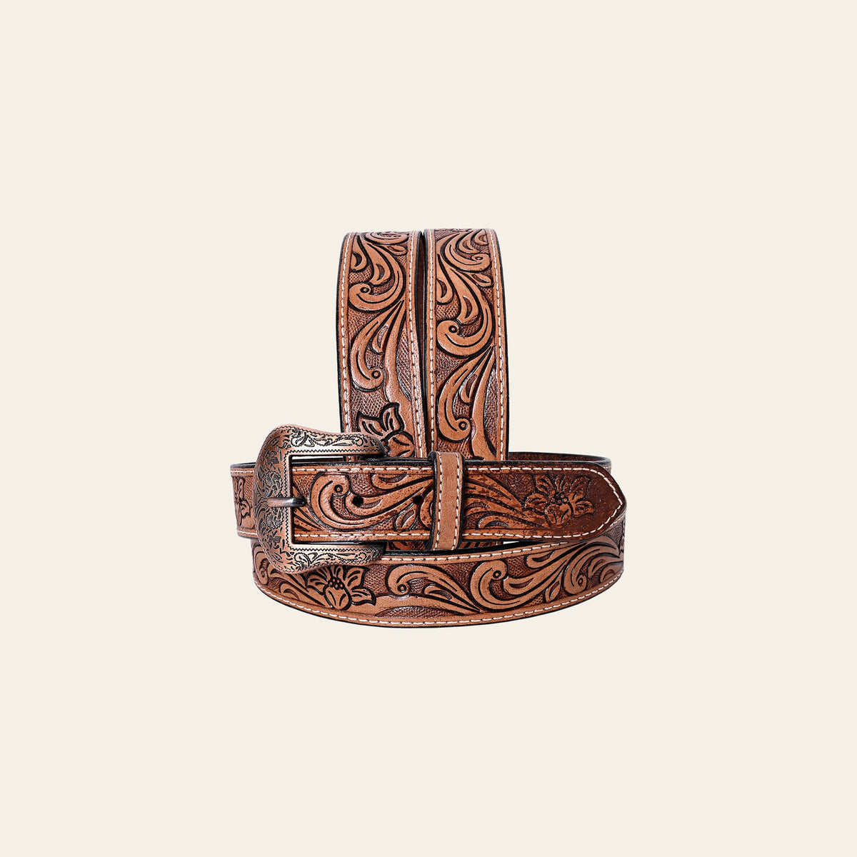 COMFYTACK Western Genuine Leather Belt for Men Women Cowboy Cowgirl Handmade Unisex Full Grain Heavy Duty Floral Tooled