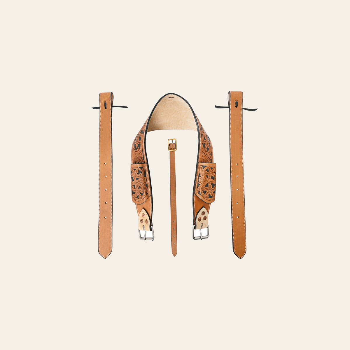 Horse Saddle Flank Cinch Girth Handtooled Leather W/ Billets Tan Comfytack by Hilason