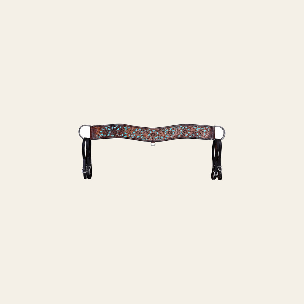 COMFYTACK Leather Horse Tripping Breast Collar Brown Floral Turquoise Inlay