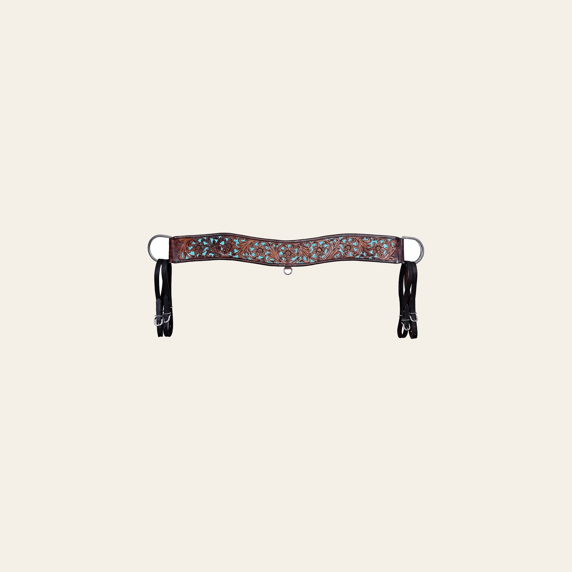 COMFYTACK Leather Horse Tripping Breast Collar Brown Floral Turquoise Inlay