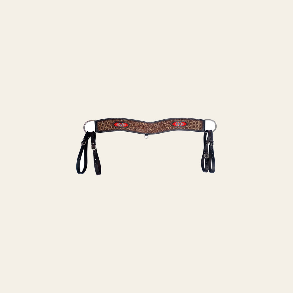 COMFYTACK Western Leather Horse Tripping Breast Collar Brown Floral Carved Beaded Inlay