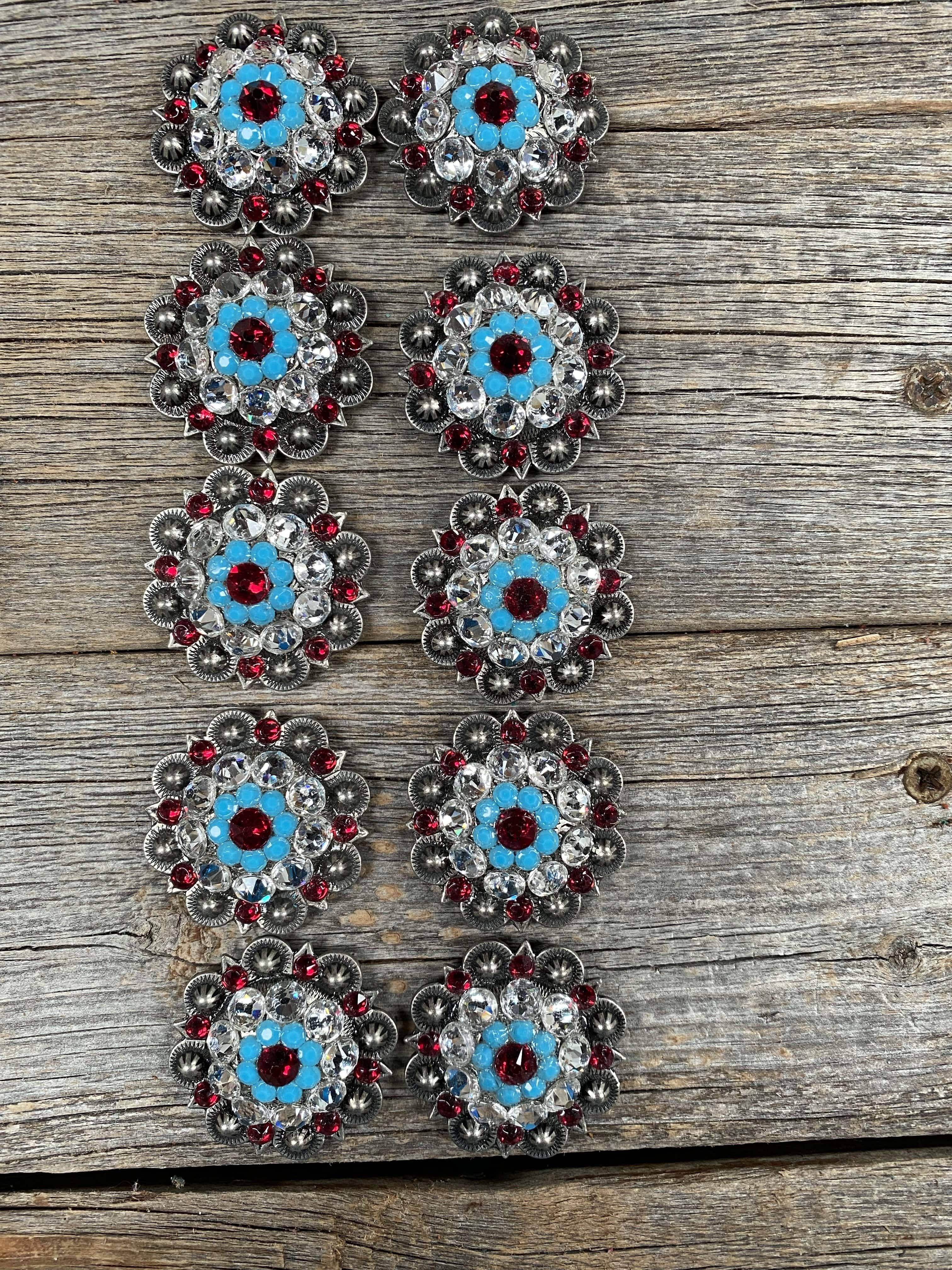 Clearance Bundle Concho Set Antique Silver Ruby, Turquoise & Clear #BUN7