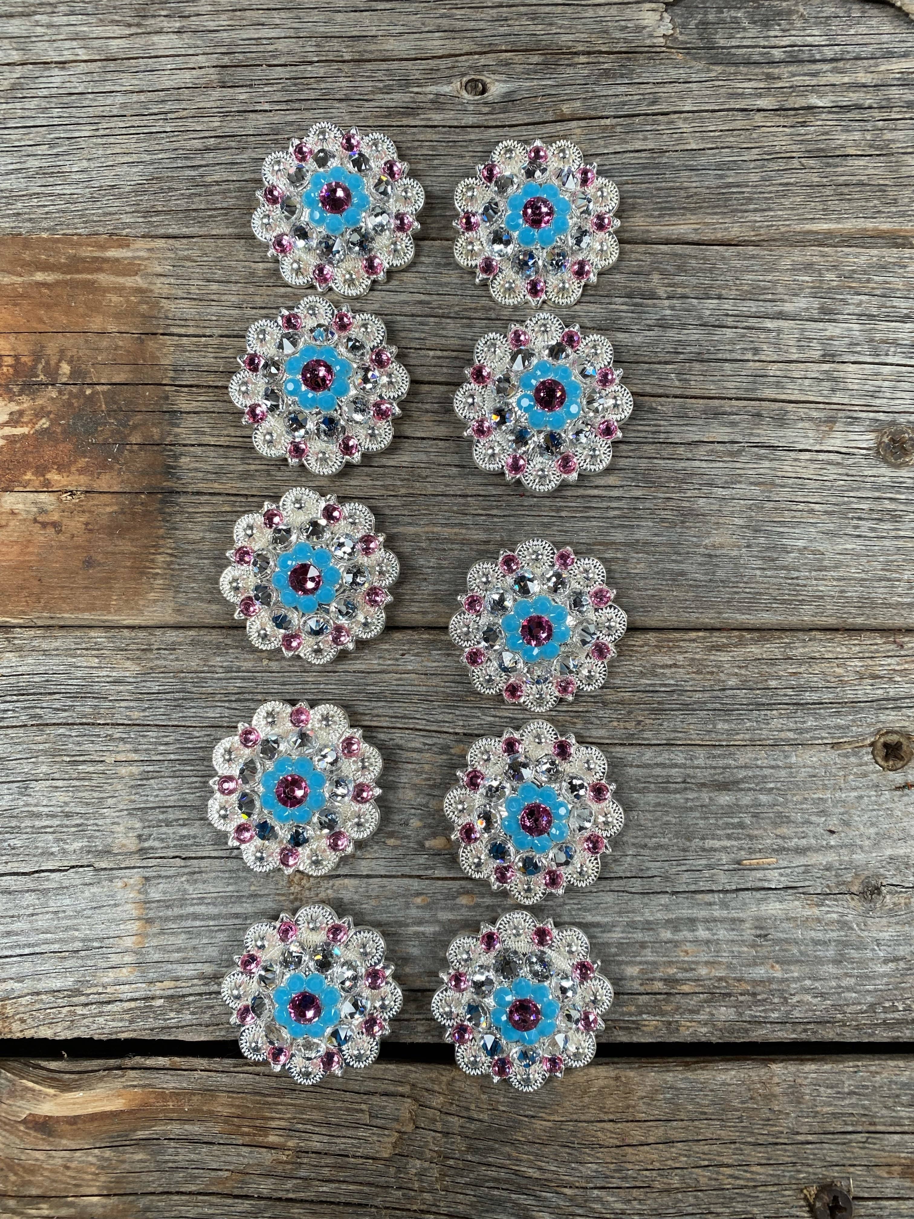 Clearance Bundle Concho Set Bright Silver Pink, Turquoise, & Clear #BUN11