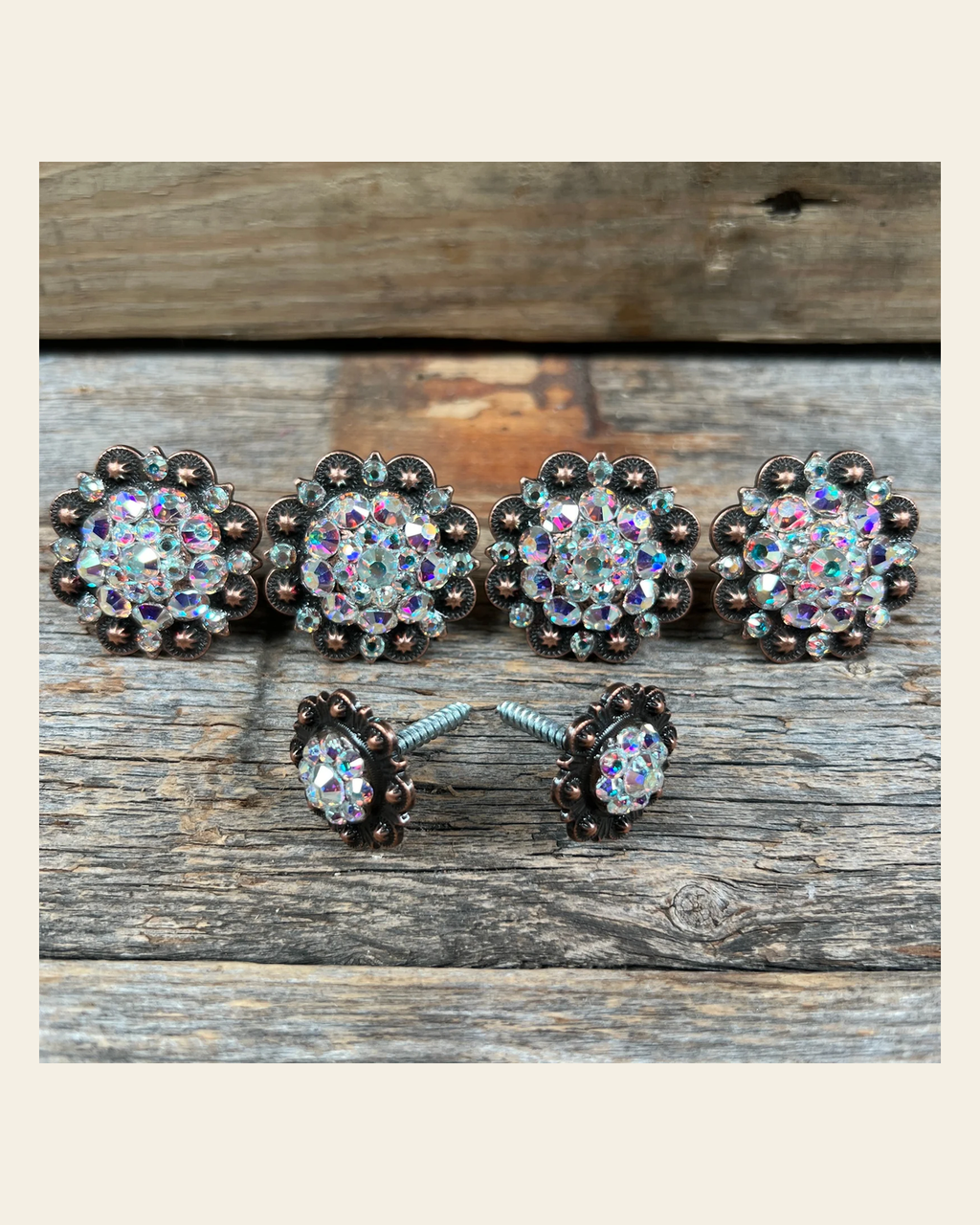 Copper AB Saddle Conchos on a warm cream background