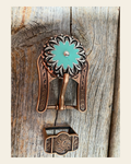 Copper & Antique Silver Turquoise Flower Concho Buckle Adapter W122COBA on a warm cream background