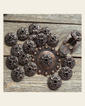 Copper Black Fleur De Lis Western Concho W241 on a warm cream background