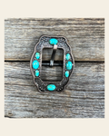 Copper Cart Buckle with Turquoise Stones W195B on a warm cream background