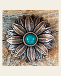 Copper Daisy Turquoise Concho 1.5" W132L on a warm cream background