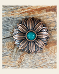 Copper Daisy Turquoise Concho 1' W132S on a warm cream background