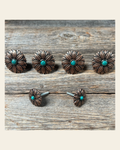 Copper Daisy Turquoise Saddle Set SSW132 on a warm cream background