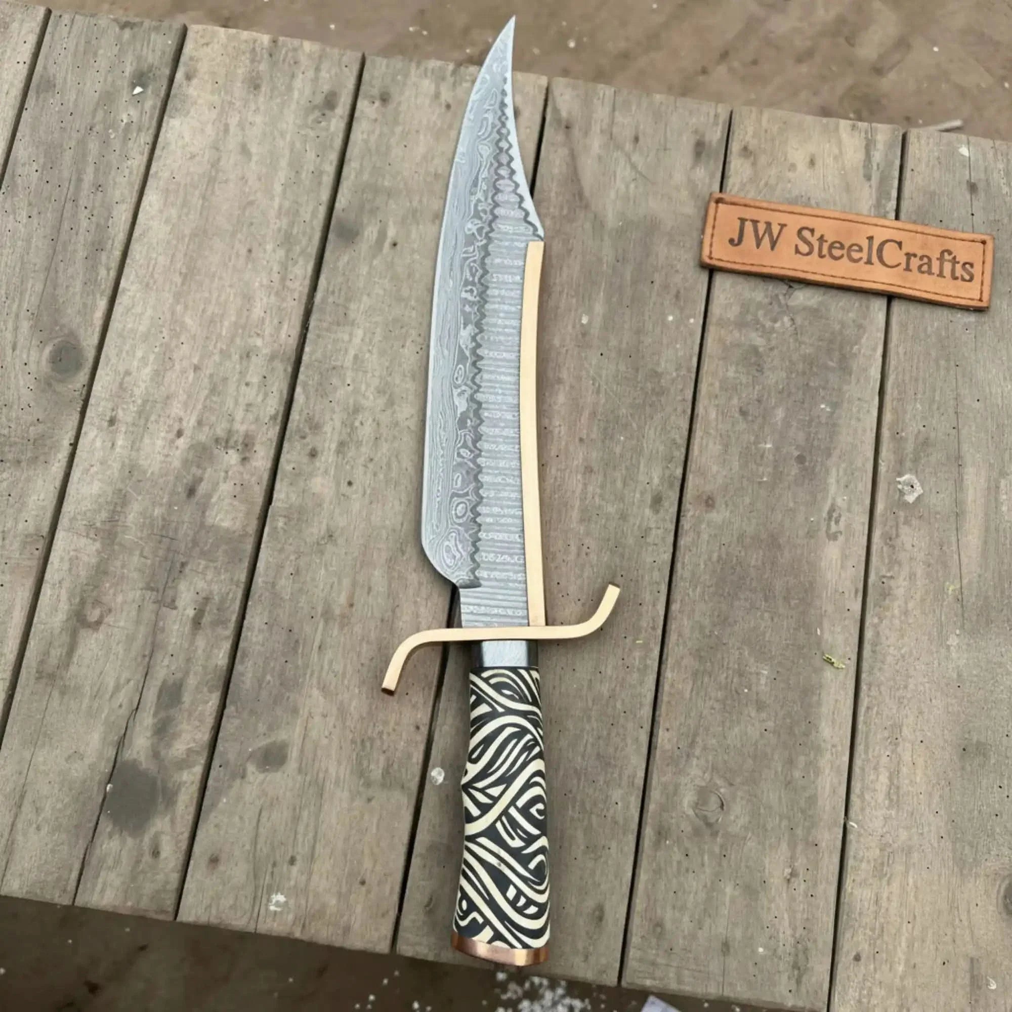 17-Inch Copper Damascus Sub-Hilt Fighter Bowie Knife