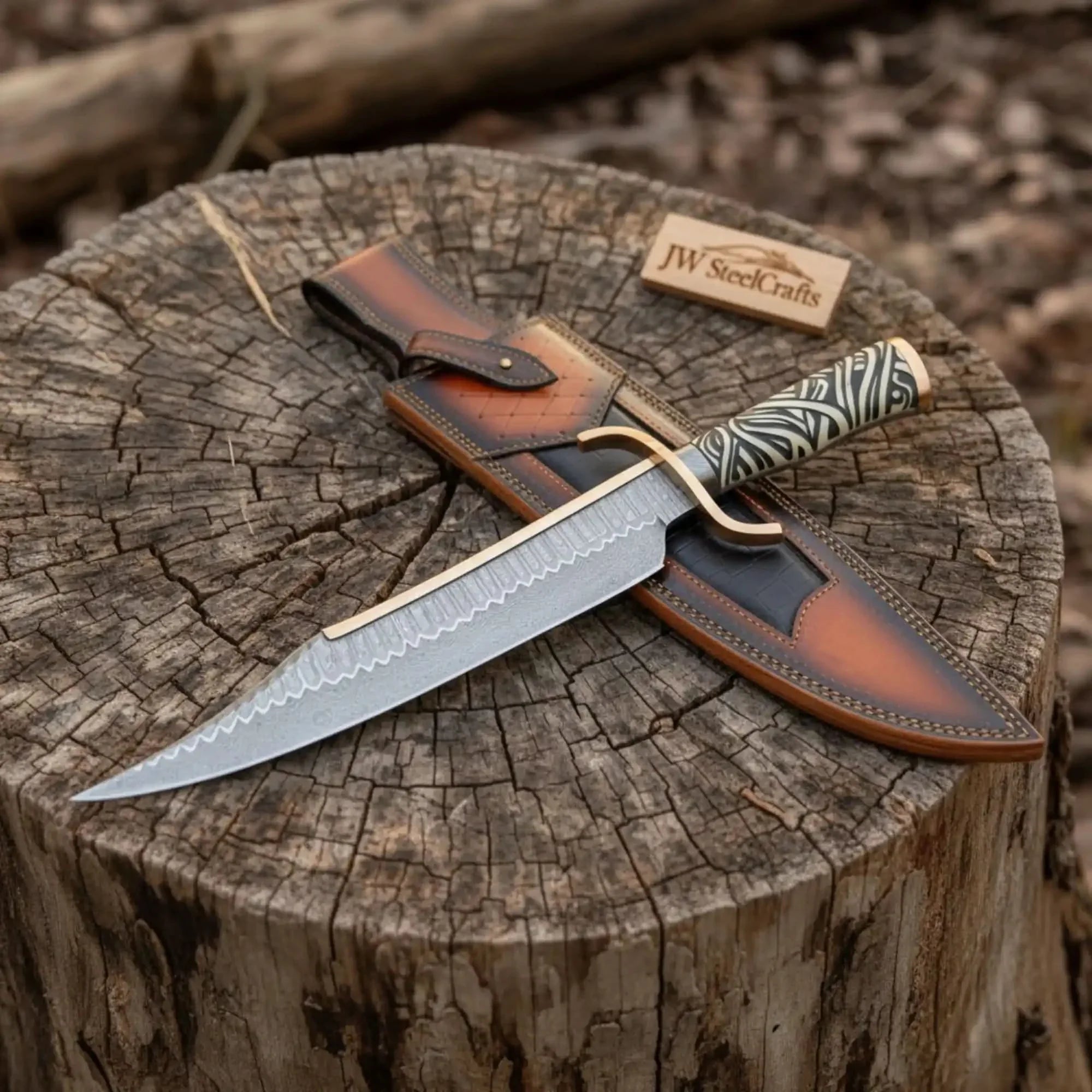 17-Inch Copper Damascus Sub-Hilt Fighter Bowie Knife