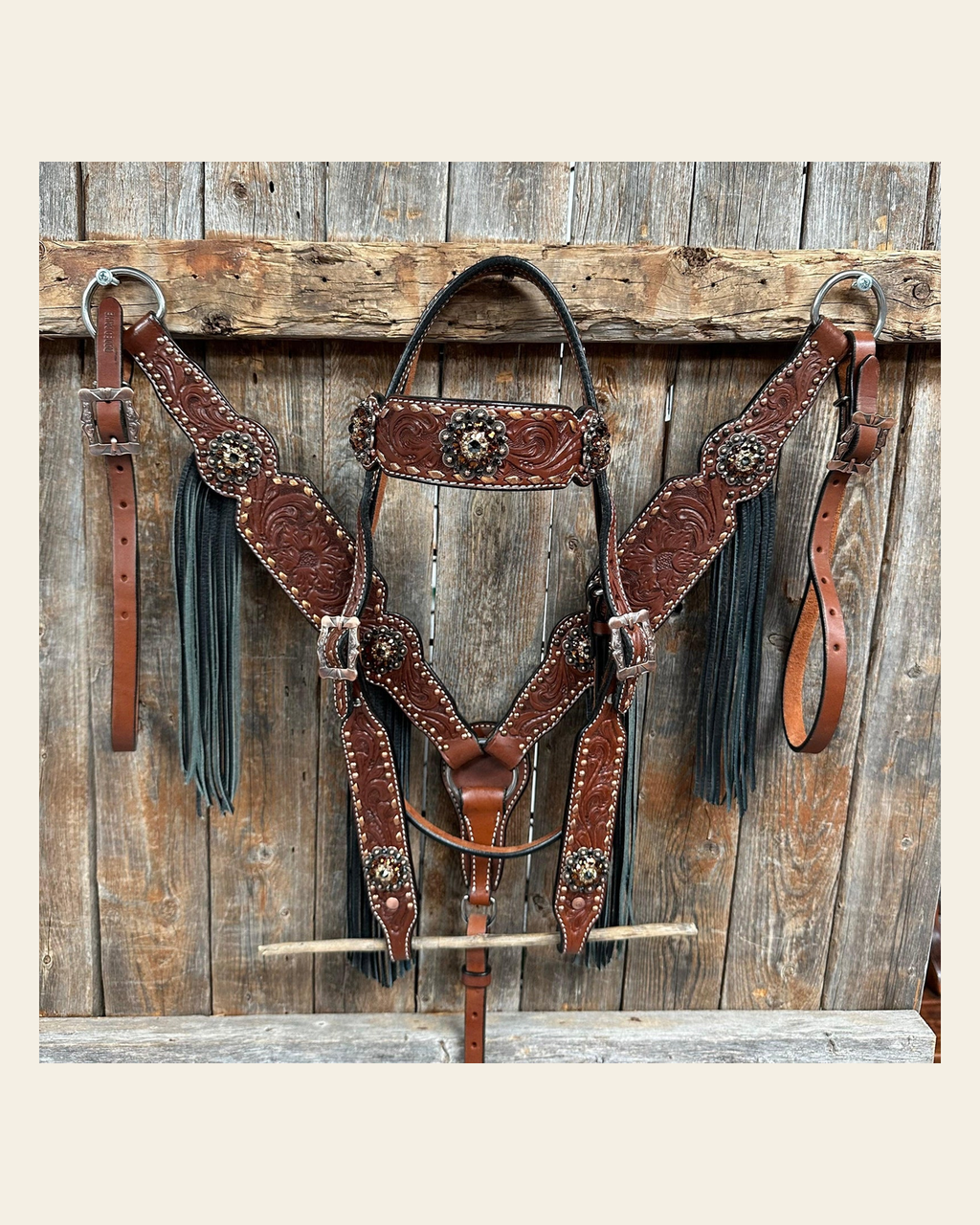 Copper Dot and Buckstitch Jet, Champagne and Topaz Browband Tack Set #BBBC552 on a warm cream background
