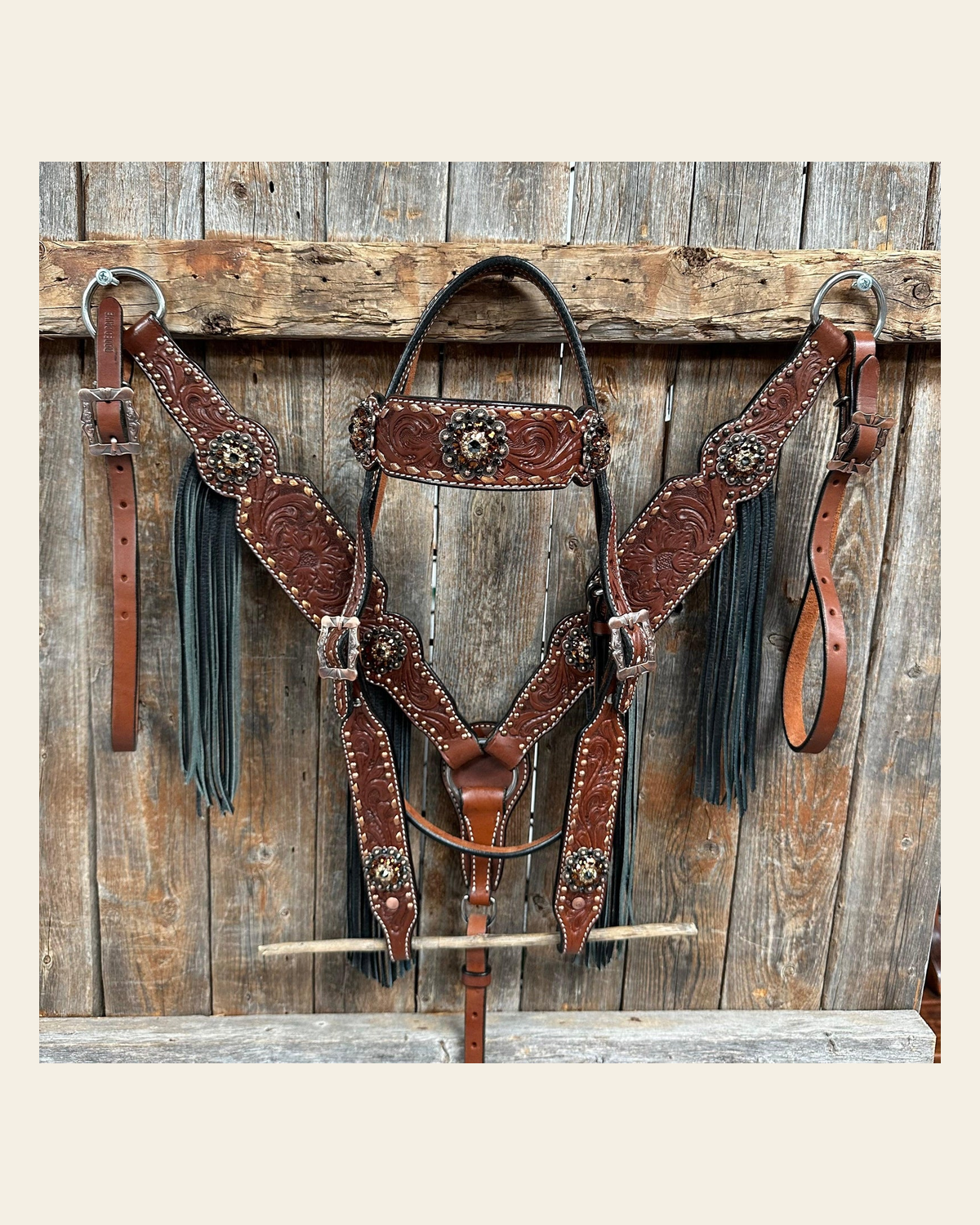 Copper Dot and Buckstitch Jet, Champagne and Topaz Browband Tack Set #BBBC552 on a warm cream background