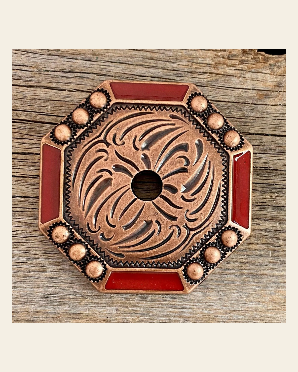 Copper Dot and Coral Enamel Western Concho Jacket 2.5" W223JK on a warm cream background