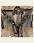 Copper Dot Honeycomb Rose Browband / One Ear Tack Set #BBBC554 on a warm cream background