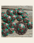Copper Emerald Green Western Concho W209 on a warm cream background