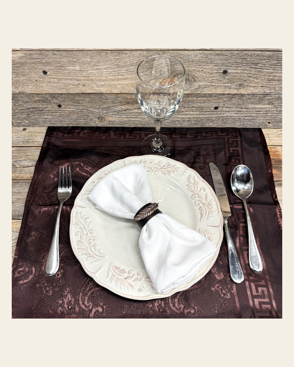 Copper Feather Western Concho Napkin Ring #CNR109 on a warm cream background