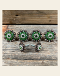 Copper Fern and Clear Saddle Conchos on a warm cream background