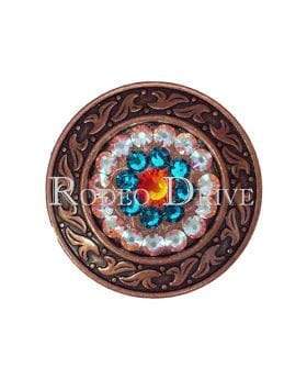Fire Opal Teal & AB Copper 1.5" Disc European Crystal Concho