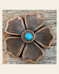Copper Flower Turquoise Concho 2" W111L on a warm cream background