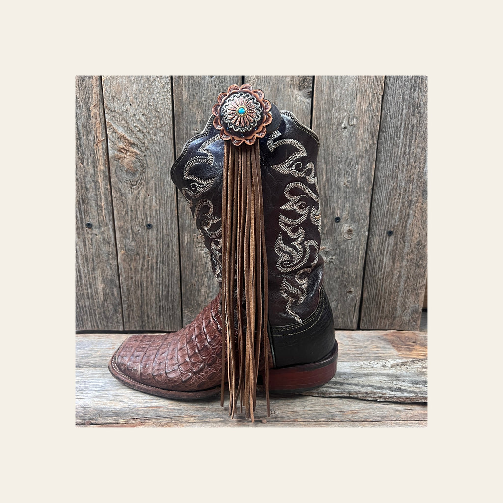 Boot Cuff Jewelry - Copper Flower Turquoise Concho - Fringe
