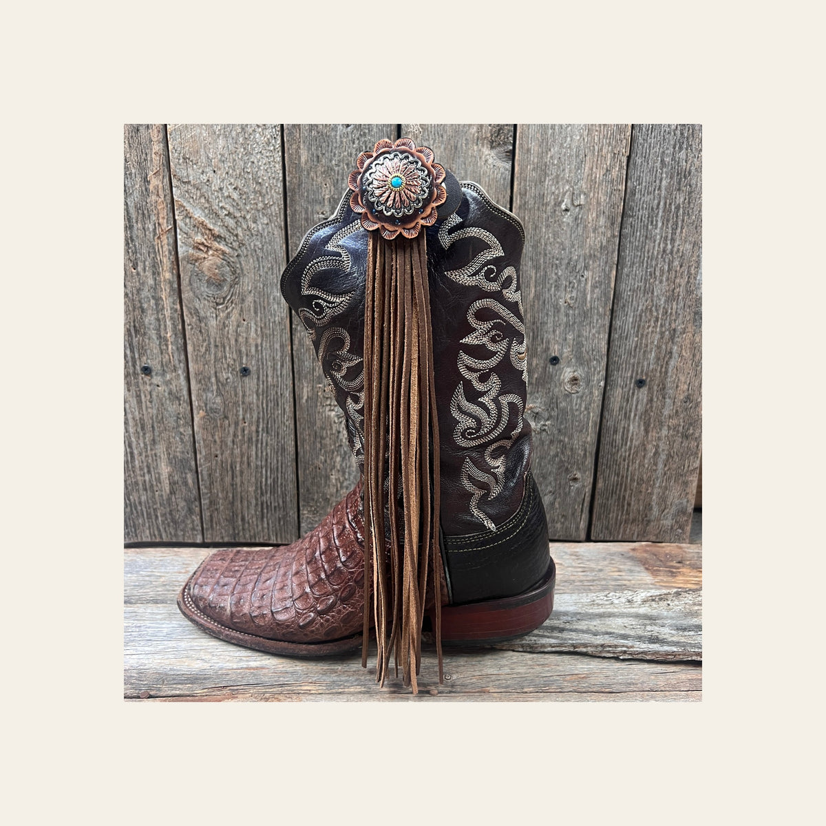 Boot Cuff Jewelry - Copper Flower Turquoise Concho - Fringe