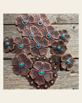 Copper Flower Turquoise Western Concho W111 on a warm cream background