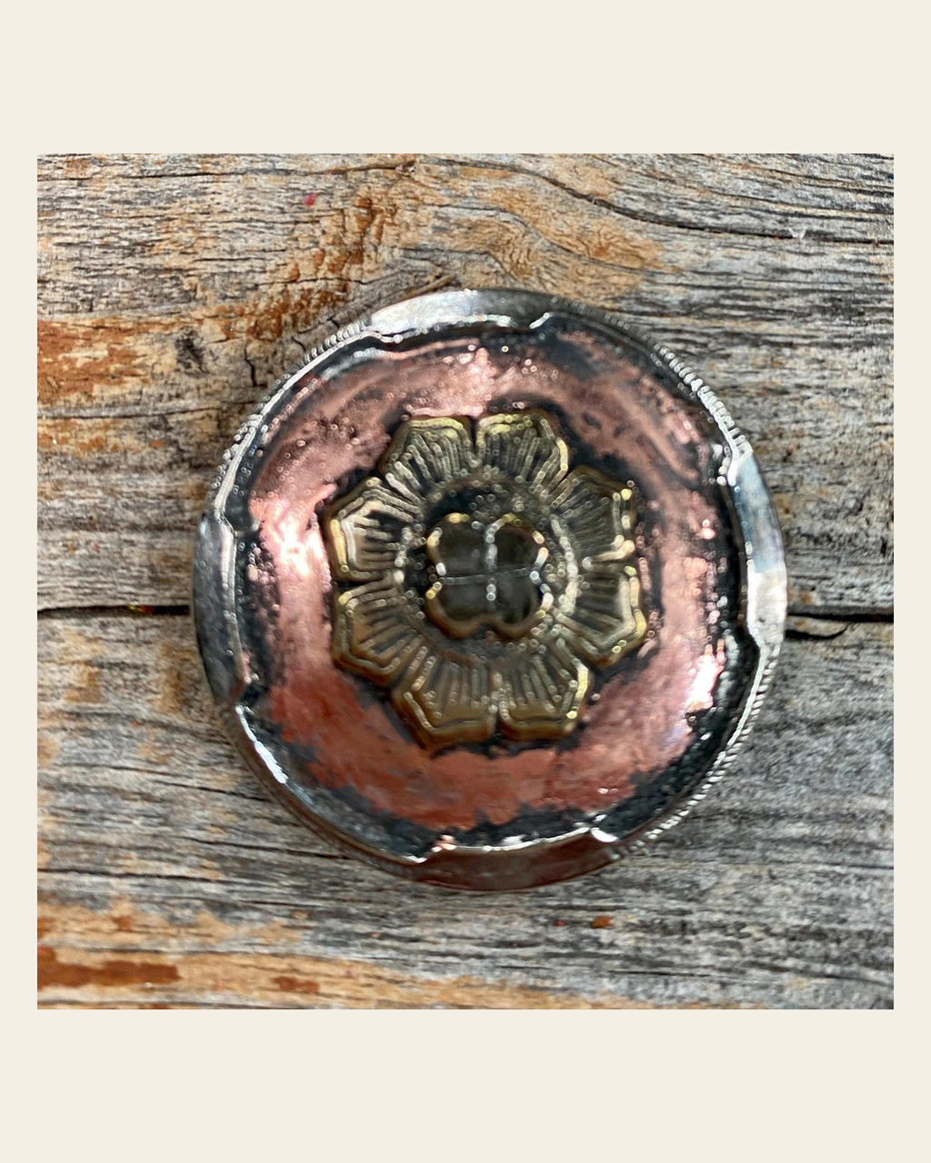 Copper & Gold Flower 1.5" #W192L on a warm cream background