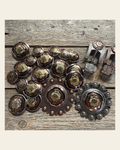 Copper & Gold Flower Western Concho W192 on a warm cream background