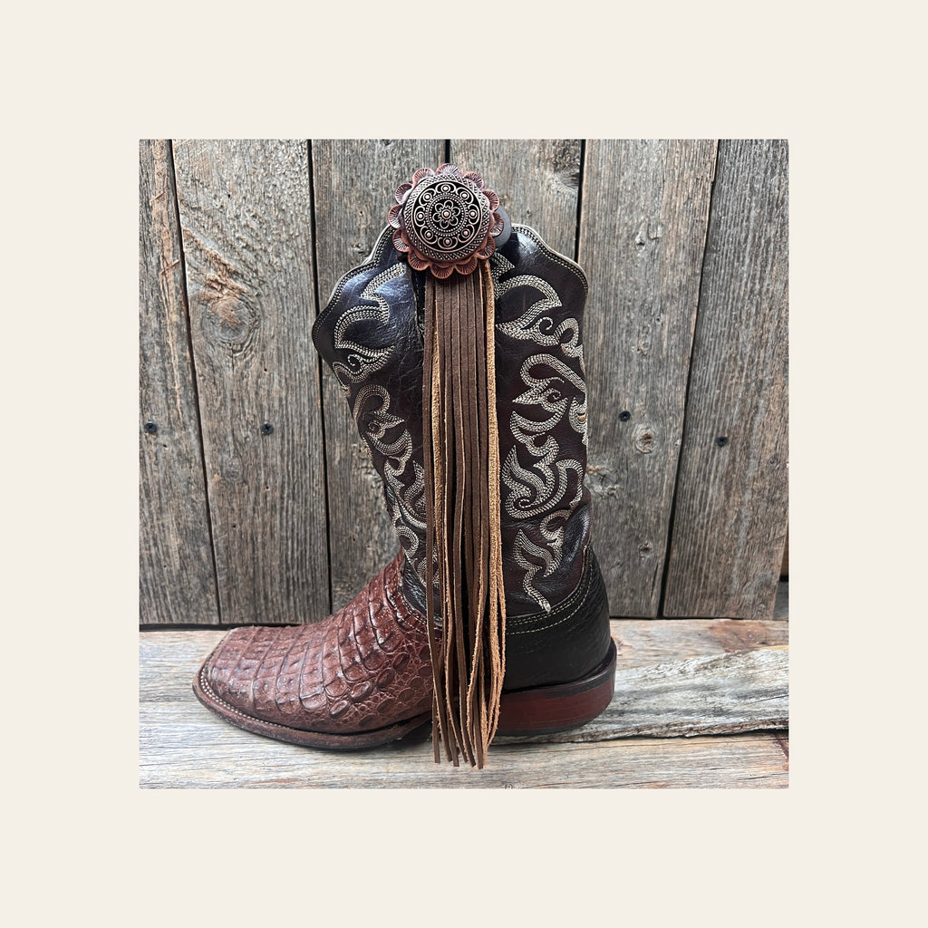 Boot Cuff Jewelry - Copper Intricate Engraved Concho - Fringe