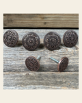 Copper Intricate Engraved Saddle Set SSW224 on a warm cream background