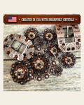 Copper Jet - Champagne - Topaz Crystal Conchos | Sizes 1"- 3" | Buckles | Saddle Set | Leather Rosettes | Slide on a warm cream background