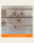 Copper Pointed Flower Rhinestone Rosette - Assorted Conchos on a warm cream background