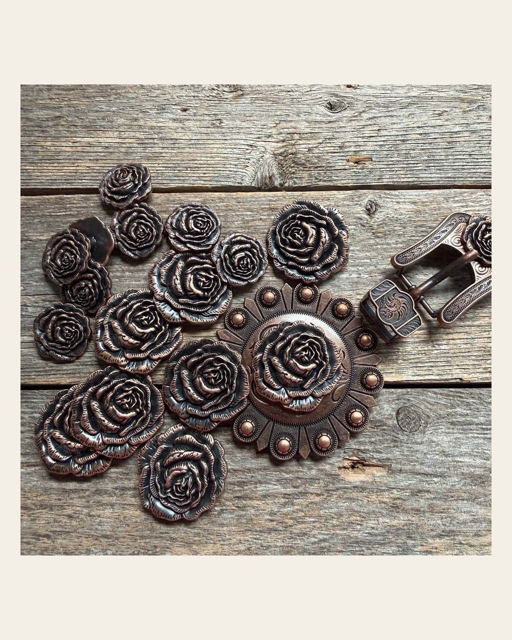 Copper Rose Western Concho W107 on a warm cream background