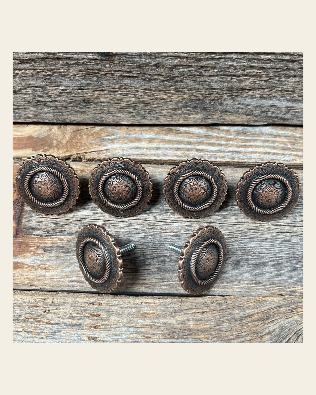 Copper Round Concho Saddle Set SSW101 on a warm cream background