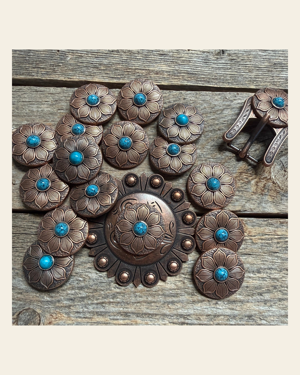Copper Sunflower Western Concho W205 on a warm cream background