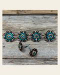 Copper Teal and Champagne Saddle Conchos on a warm cream background