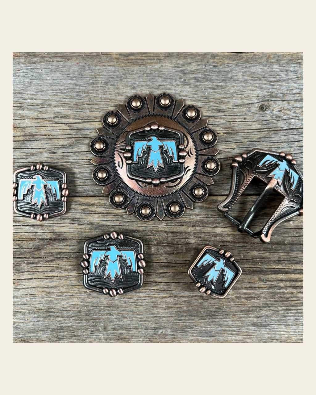 Copper Thunderbird Western Concho W116 on a warm cream background