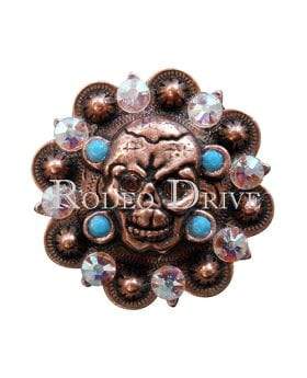 Topaz Turquoise & AB Copper 1.75" Skull European Crystal Concho