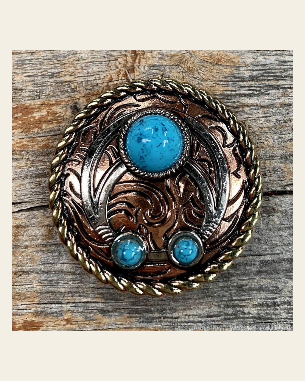 Copper Turquoise Blossom W206L on a warm cream background