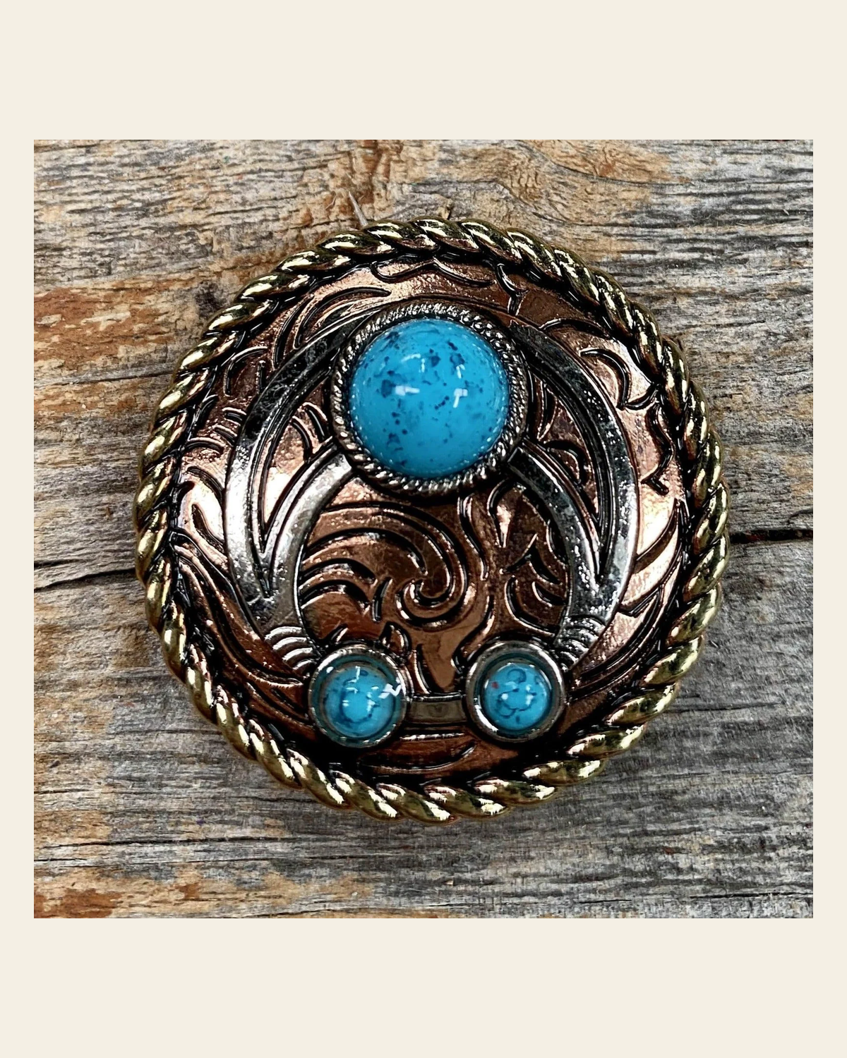 Copper Turquoise Blossom W206L on a warm cream background