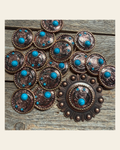 Copper Turquoise Blossom Western Concho W206 on a warm cream background