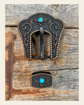 Copper Turquoise Buckle & Keeper W180B on a warm cream background